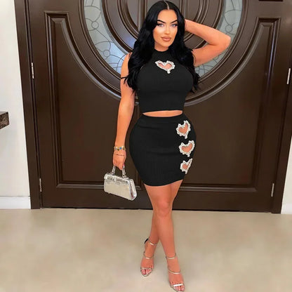 Crop Top + Mini Skirt Night Club Outfits Matching Sets