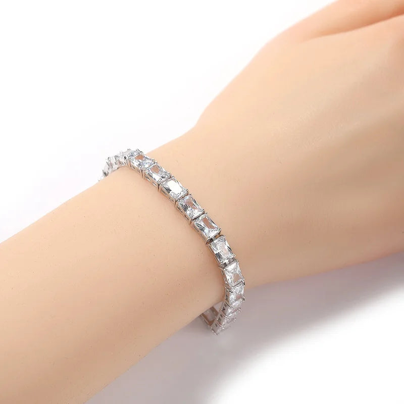 1 Row Square CZ Stone Tennis Link Chain Choker Necklace (Unisex)