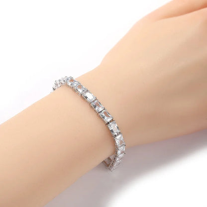 1 Row Square CZ Stone Tennis Link Chain Choker Necklace (Unisex)