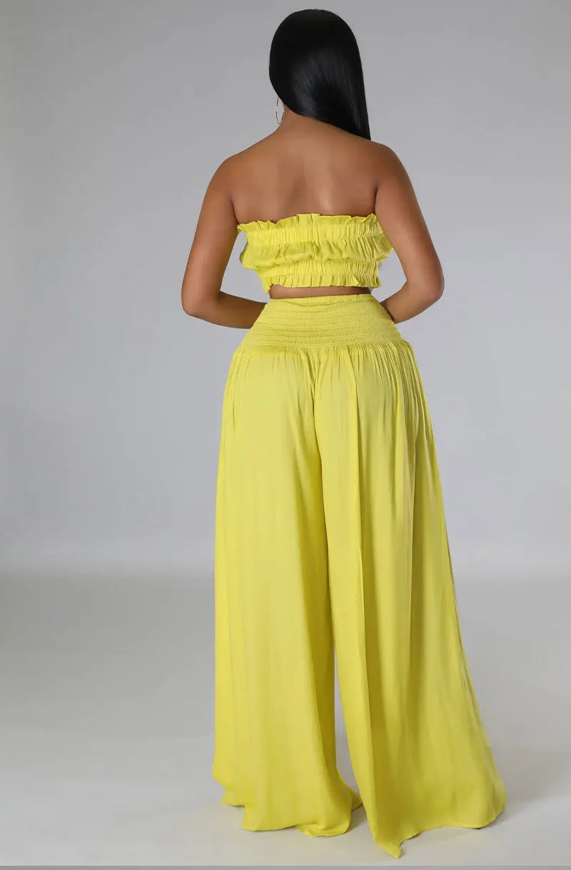 Luxury Breathable Sleeveless Crop Tube Top + Wide Leg Bottoms (2pcs.)