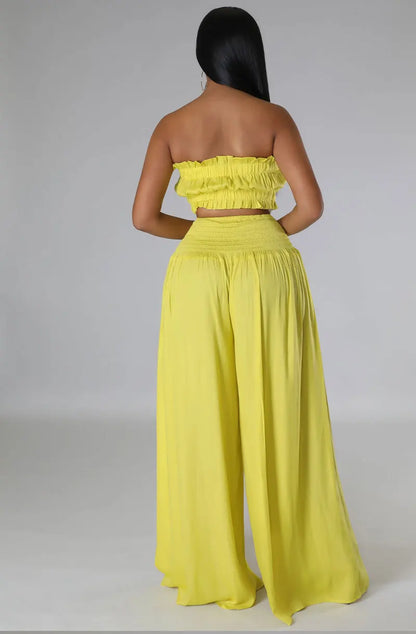 Luxury Breathable Sleeveless Crop Tube Top + Wide Leg Bottoms (2pcs.)