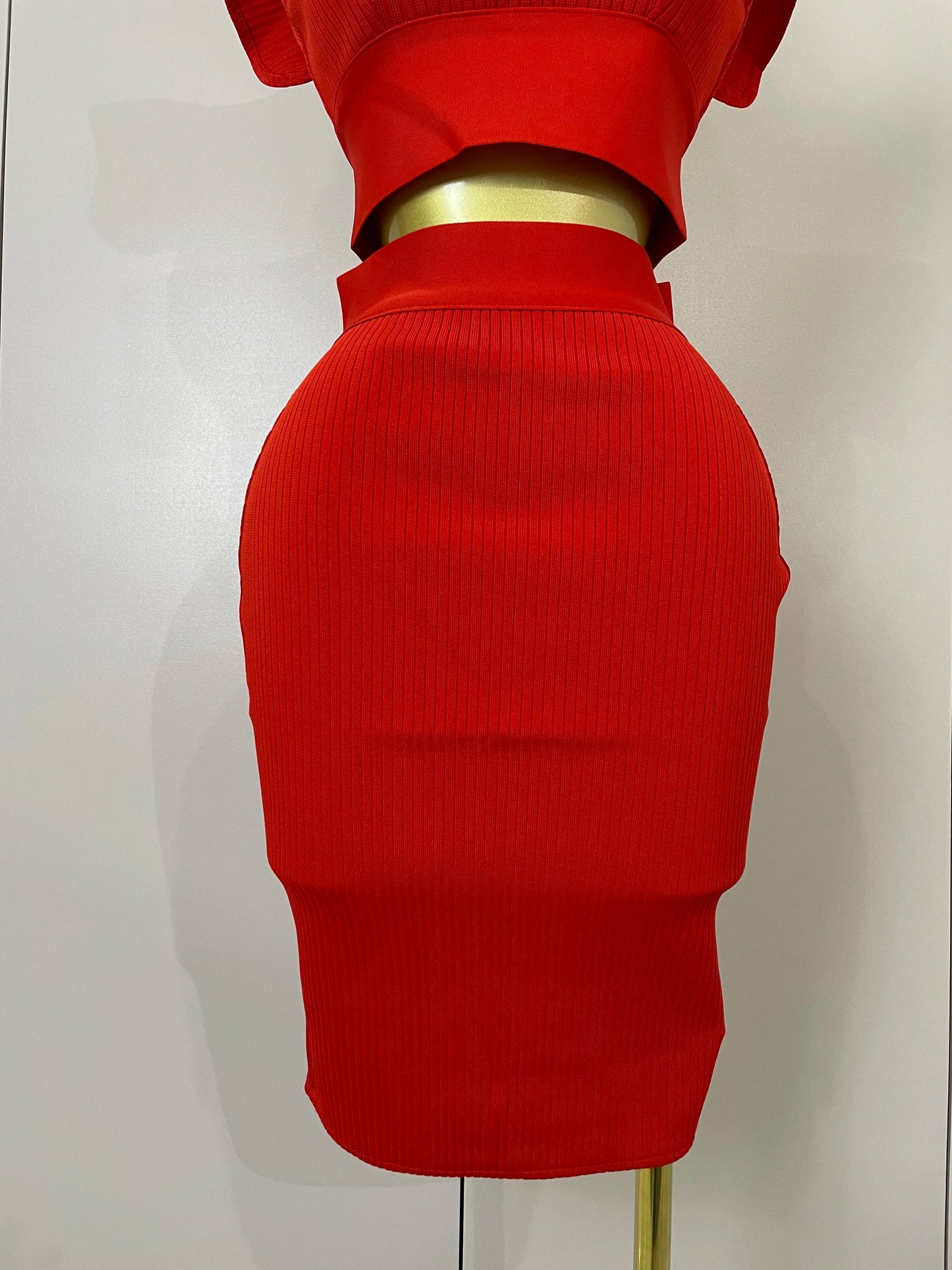 Celebrity Ruffles Red Bandage Skirt Sets