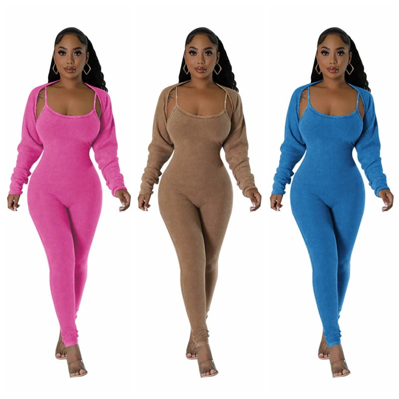 Slim Fit Jumpsuit+ Cropped Jacket (Two Piece Sets)