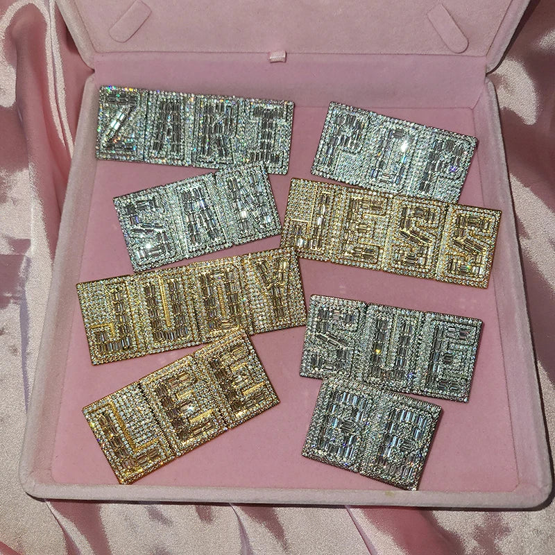 Square Letters Cubic Zircon Name Necklace Personalized Nameplate With Rhinestone Cuban Chain Jewelry