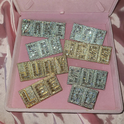 Square Letters Cubic Zircon Name Necklace Personalized Nameplate With Rhinestone Cuban Chain Jewelry