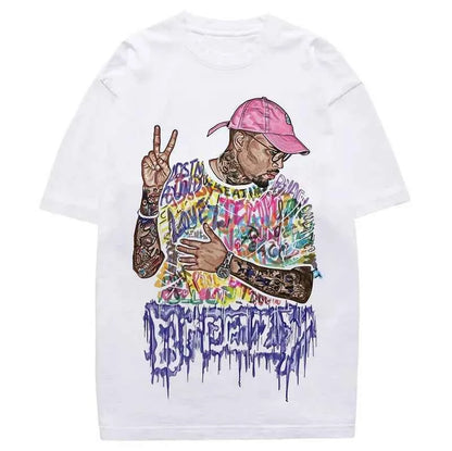 O Neck Loose Tshirts + Drawstring Leather Shorts Outfits Streetwear