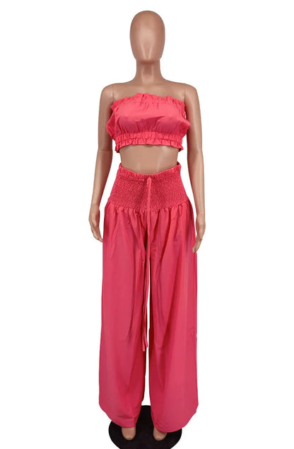 Luxury Breathable Sleeveless Crop Tube Top + Wide Leg Bottoms (2pcs.)