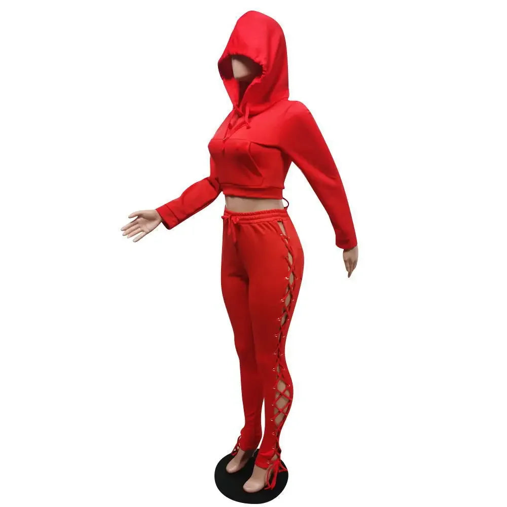 Cross-Border Tied Tops + Pants Hollow Sets(2 Piece Set)