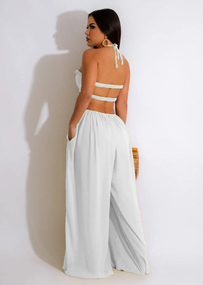 Long Loose Solid Color Seductive Flowing Jumpsuits