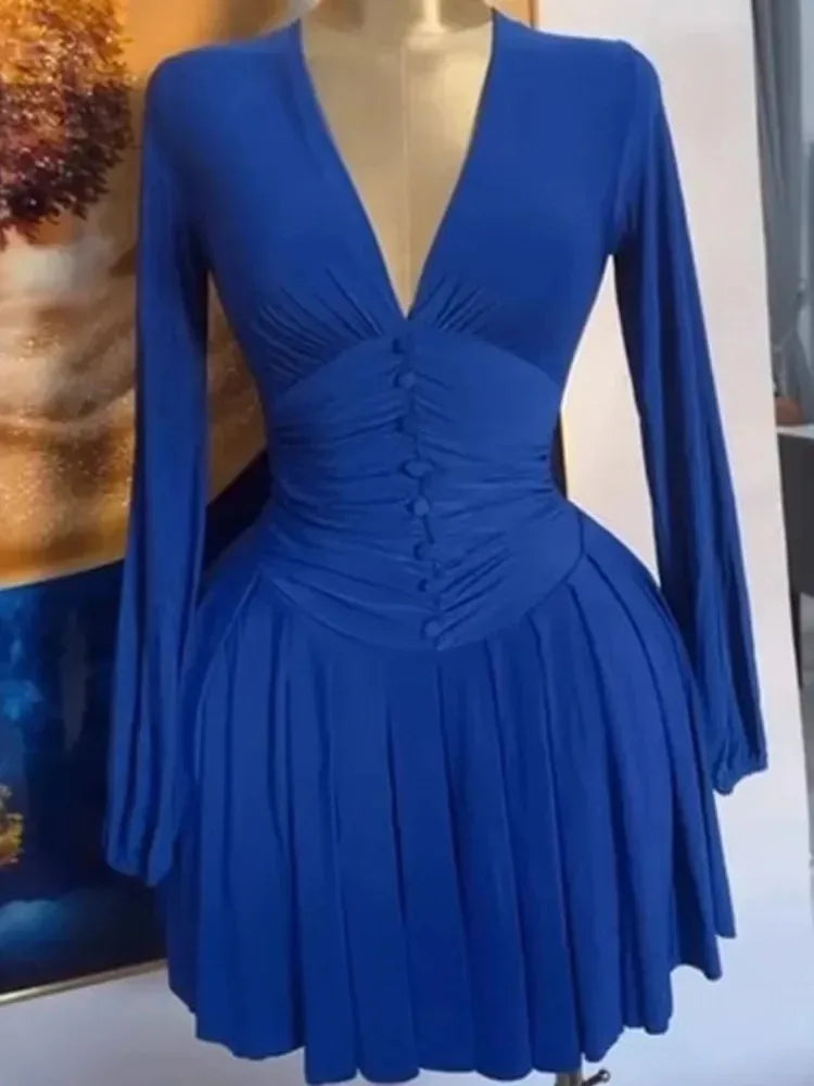 Latest Lantern Sleeve Button Daily A Line Dresses