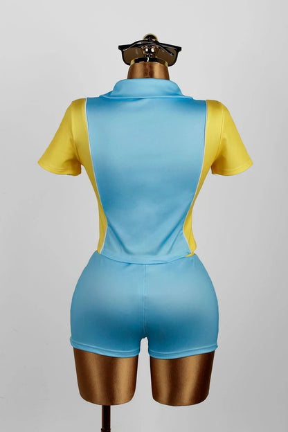 Short Sleeve Zipper Top and Short Sets
