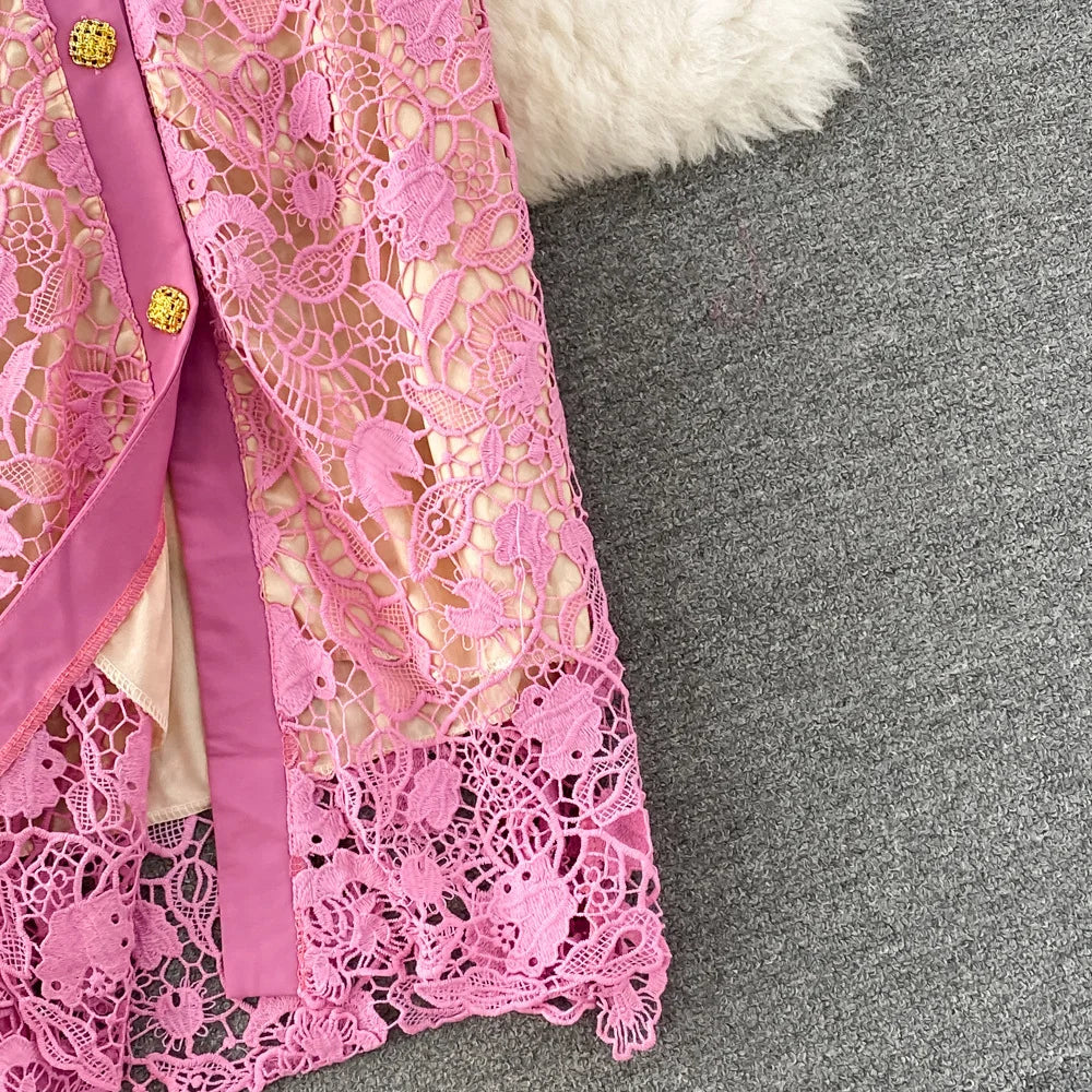 Floral Lace Dress V Neck High Waist Maxi Dresses