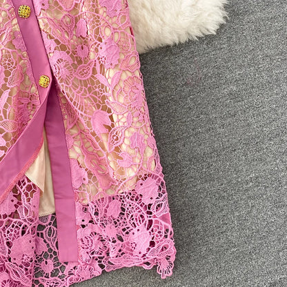 Floral Lace Dress V Neck High Waist Maxi Dresses
