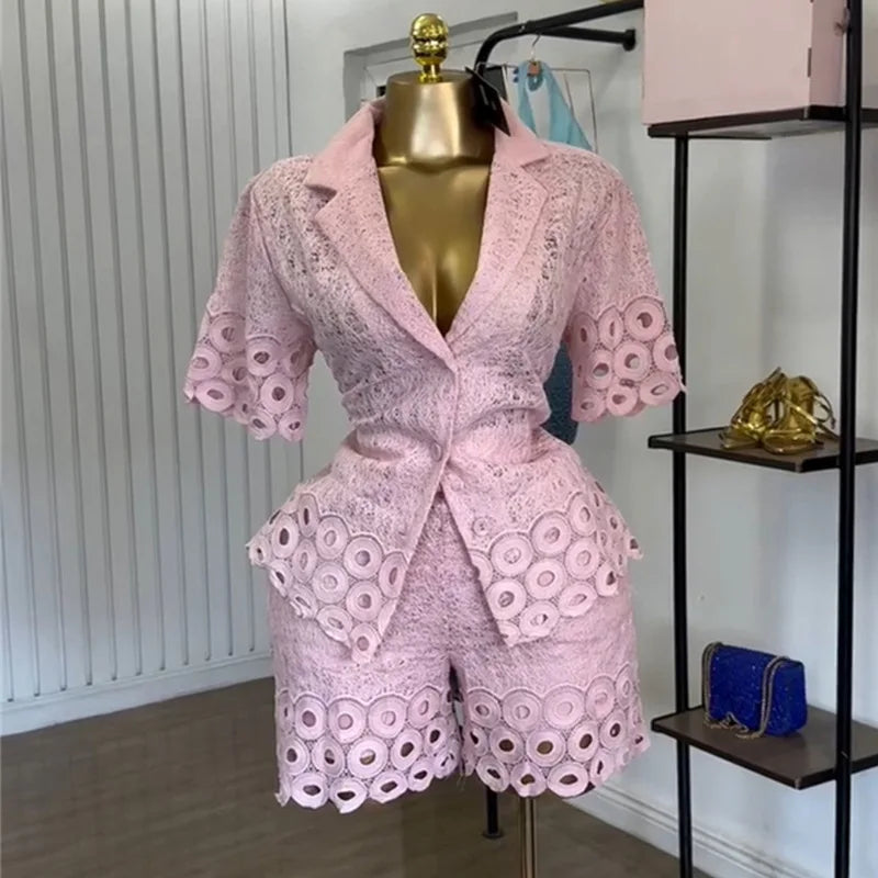 Embroidery Half Sleeve Shirt + Shorts Suit Sets