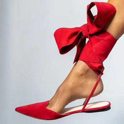 Pointed Toe Shallow Mouth Lace Up Shoes Flat Heel Sandals