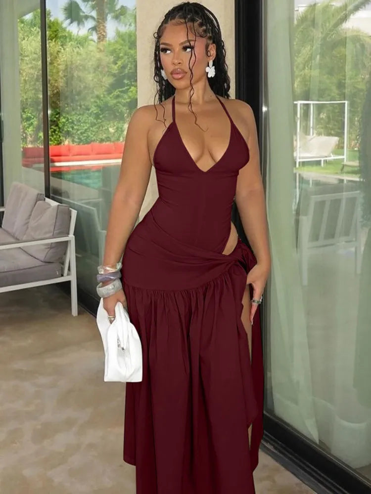 Elegant Halter Bodysuits Tie Up Maxi Skirts Matching Outfits