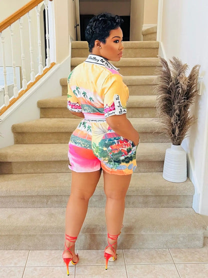 Elegant Printed Shirt Tops + Shorts Outfits