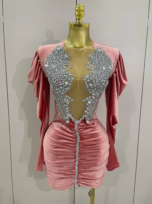 Luxury Sparkly Crystal White Velvet Mini Dresses