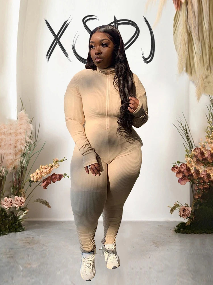 Zola Long Sleeve Zipper Up Ribbed Jumpsuit