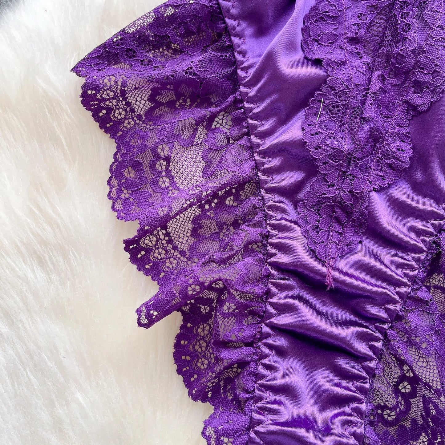 Satin Comfortable Strap Lace Spliced Sheer Lingerie