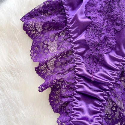 Satin Comfortable Strap Lace Spliced Sheer Lingerie