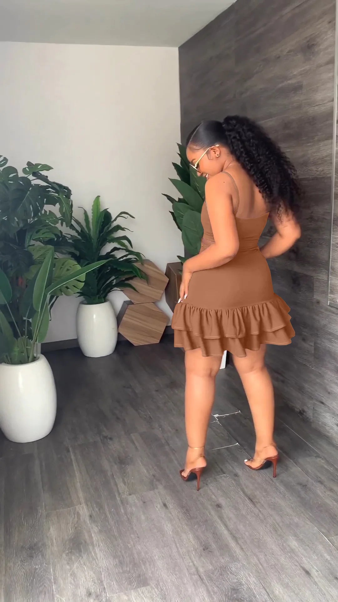 European and American Fashion Sling Low-cut Ruffled Mini Dress