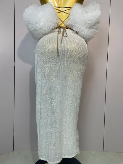 Shiny Sequins Top + Short Skirt Celebrate Evening Prom Birthday Party Dress Nightclub Stage Outfit