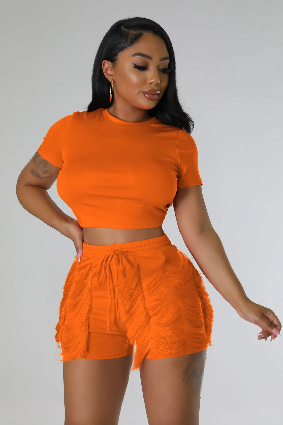 Short Sets Women Two Piece Crop Top + Shorts