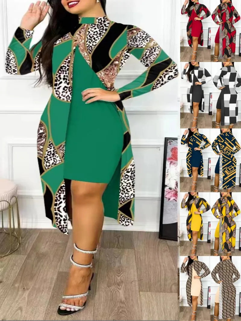 Two Piece Set Print Dresses Sets (Office Lady)