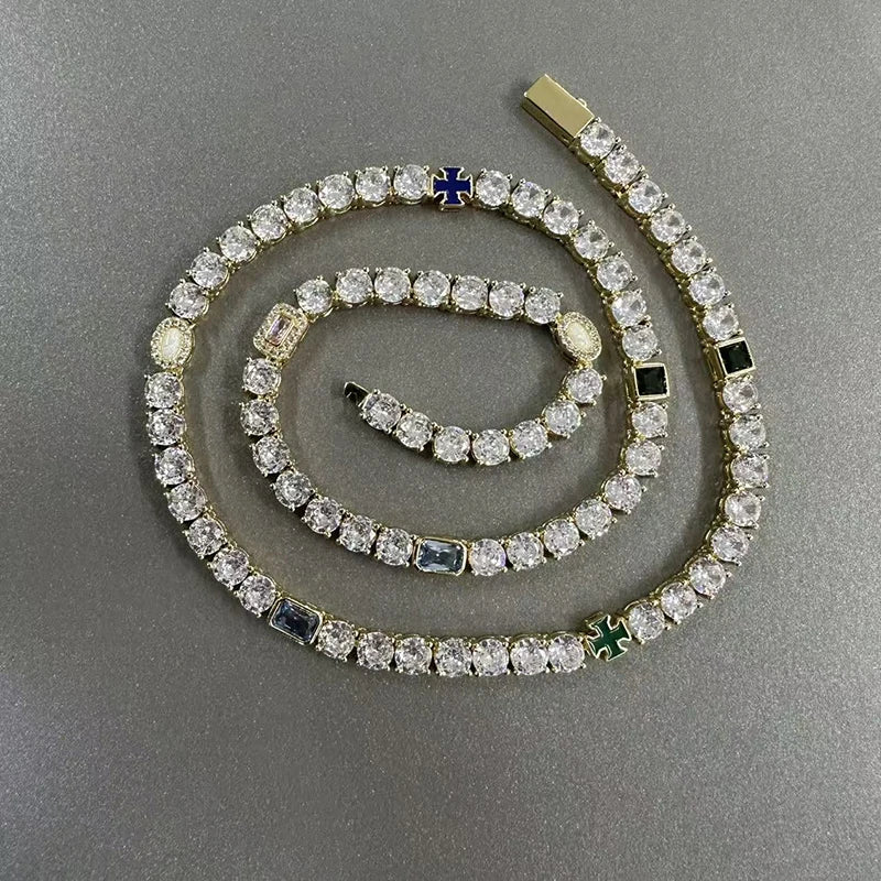 CZ Stone Paved Tennis Link Chain Necklaces Unisex Jewelry