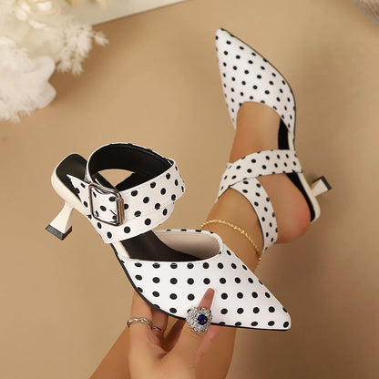 New Polka Dot Slip-On Buckle Strap Elegant Footwear for Women