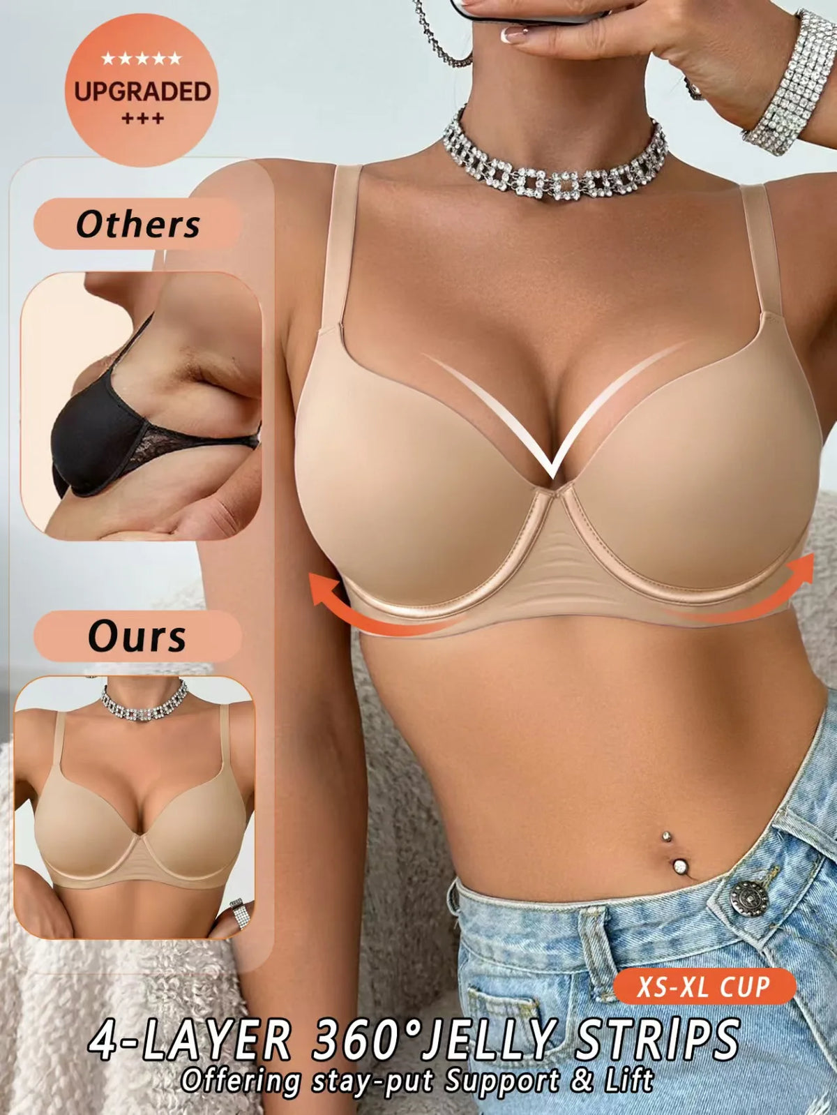 Jelly UnderWire Push Up Bra For Women Plus Size Anti-Sagging Bralette Comfortable Lingerie