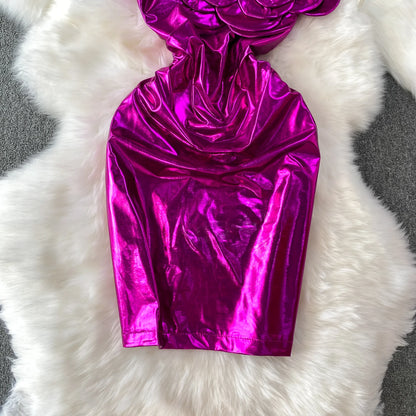 Chic Spliced Halter Diagonal Collar Dresses