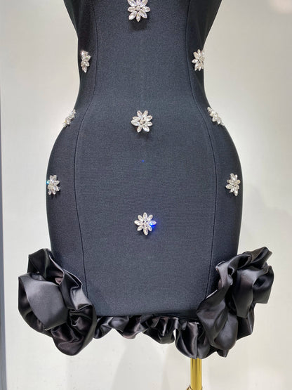 Crystal Sleeveless Square Collar Bodycon Mini Bandage Dresses