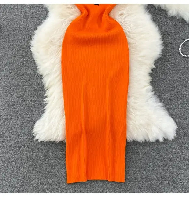 High Waist A-Line Silhouette Single Button Maxi Dresses