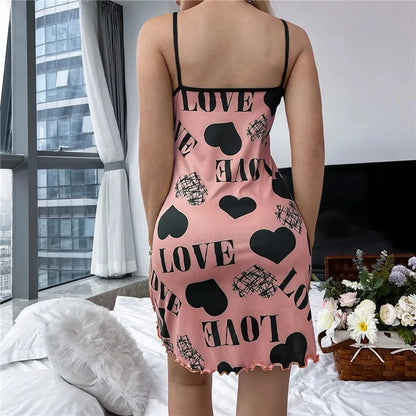 Spaghetti Strap Beautiful Love Print Nightgown