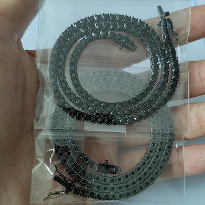 Black CZ Stone 1 Row Tennis Link Chain Chokers Necklaces Unisex  Jewelry