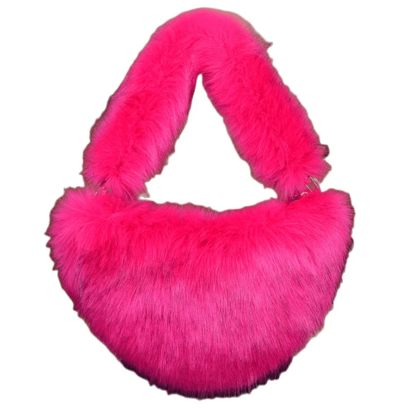 Trishanne Trendy Designer Soft Faux Fur Heart Shaped Shoulder Bags