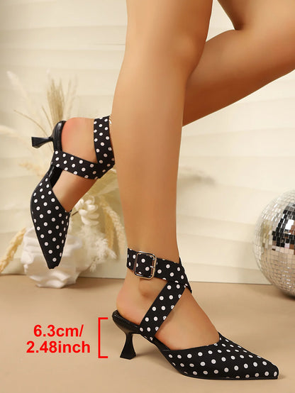 New Polka Dot Slip-On Buckle Strap Elegant Footwear for Women