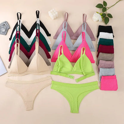 Push Up Bra Non-wire 1/3 Cup Bras + Thongs Lingerie Sets