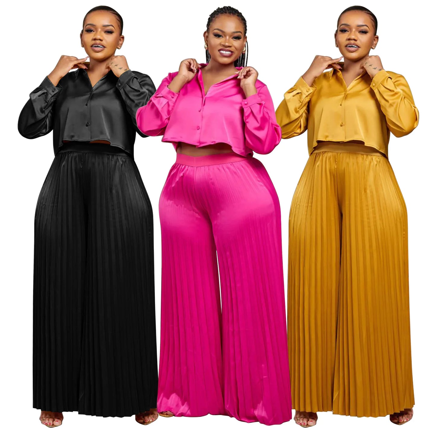 Larshell Two Pieces Sets Top Pants Suits