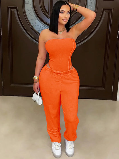 Ribbed Bodycon Bodysuits Tops + Jogger Pants (2 pcs.)