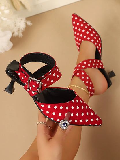 New Polka Dot Slip-On Buckle Strap Elegant Footwear for Women