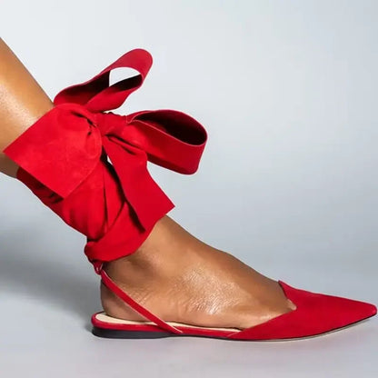 Pointed Toe Shallow Mouth Lace Up Shoes Flat Heel Sandals