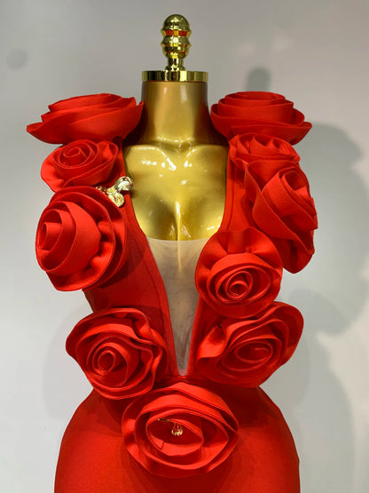 3D Flower Sleeveless Bodycon Bandage Dresses
