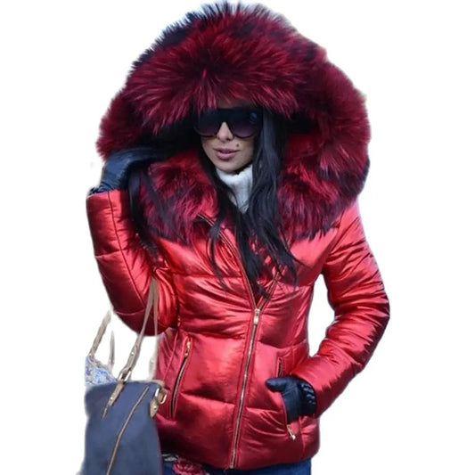 Angela Women Jacket Warm Zipper Coat (Faux Fur Hood)