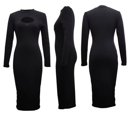 Solid color long-sleeved white collar dresses