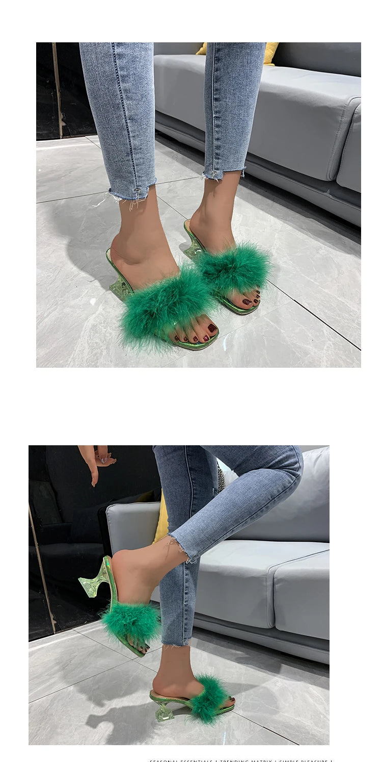 Quianae Feather Slippers High Heels