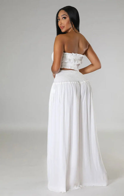 Luxury Breathable Sleeveless Crop Tube Top + Wide Leg Bottoms (2pcs.)