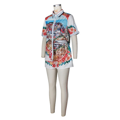 Elegant Printed Shirt Tops + Shorts Outfits